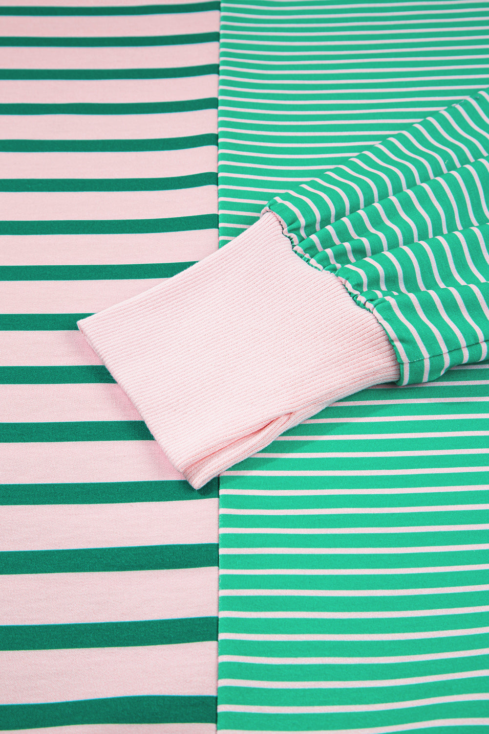 Green Stripe Colour Block Exposed Seam Side Slit Plus Size Sweatshirt - BB Fashion Outlet