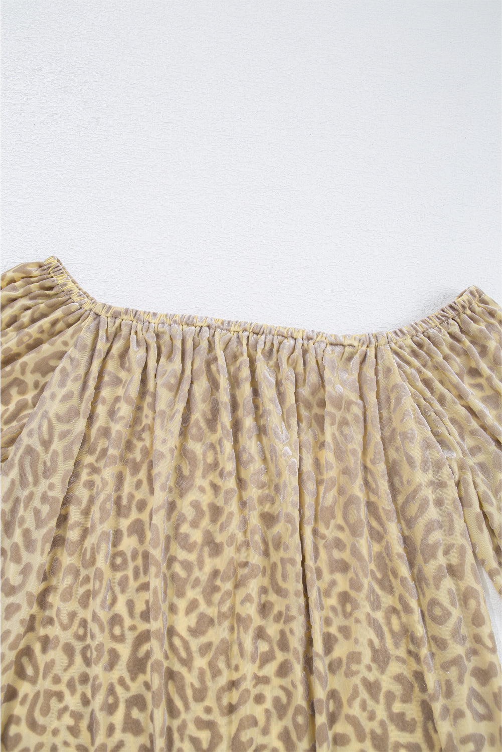 Beige Leopard Velvet Burnout Off Shoulder Long Sleeve Blouse eAura