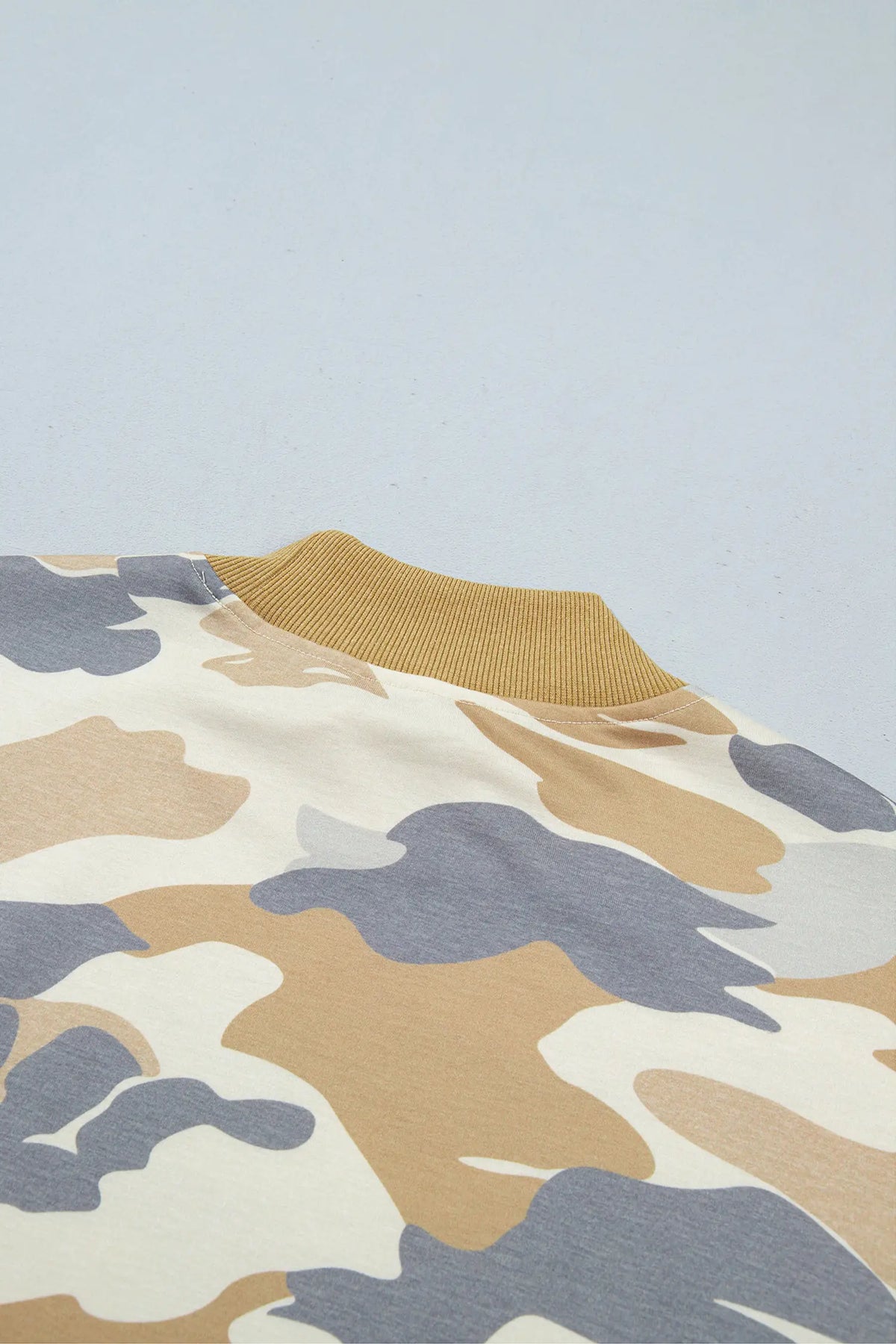 Camouflage Print Long Sleeve Top Drawstring Shorts Set