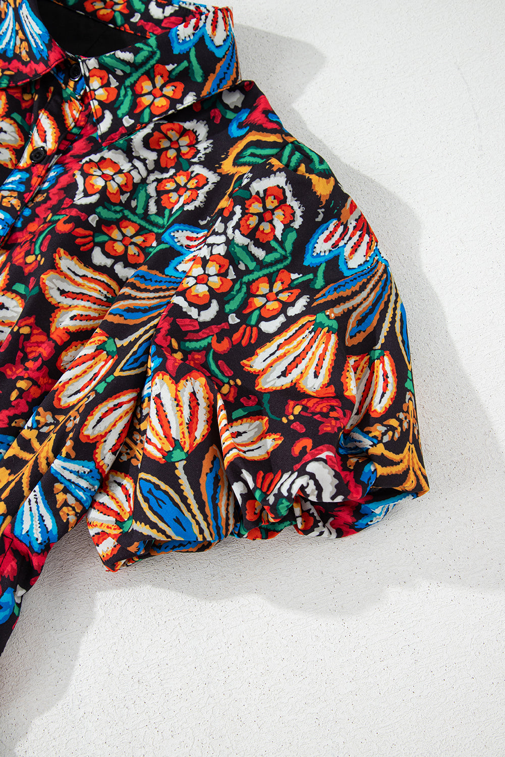 Multicolour Floral Puff Short Sleeve Shirt Mini Dress eAura