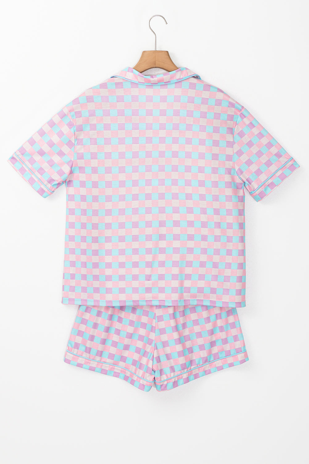 Purple Checkered Pattern Short Sleeve Pyjamass Set Beagle Boutique Fashion Outlet