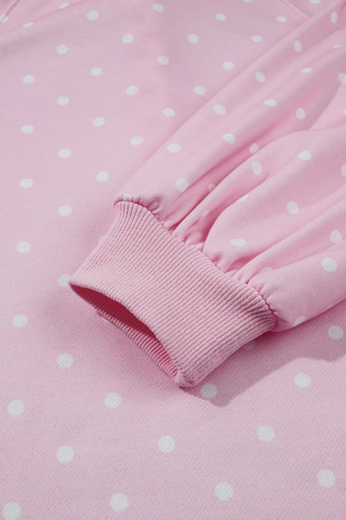Polka Dot Print Metal Button Collar Casual Pullover Sweatshirt – Pink