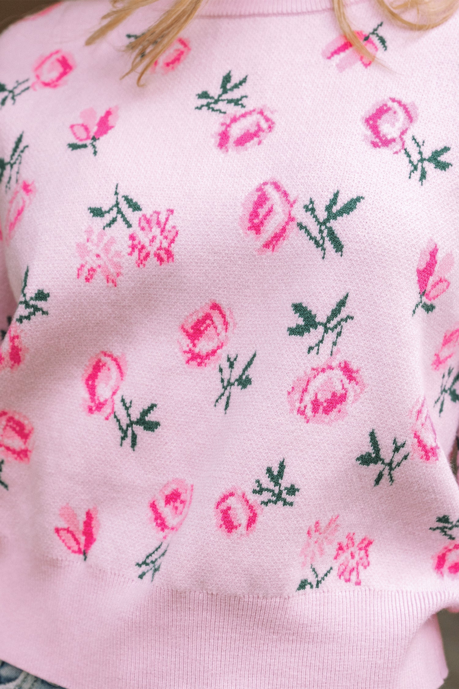 Floral Print Drop Shoulder Cropped Sweater - eAura