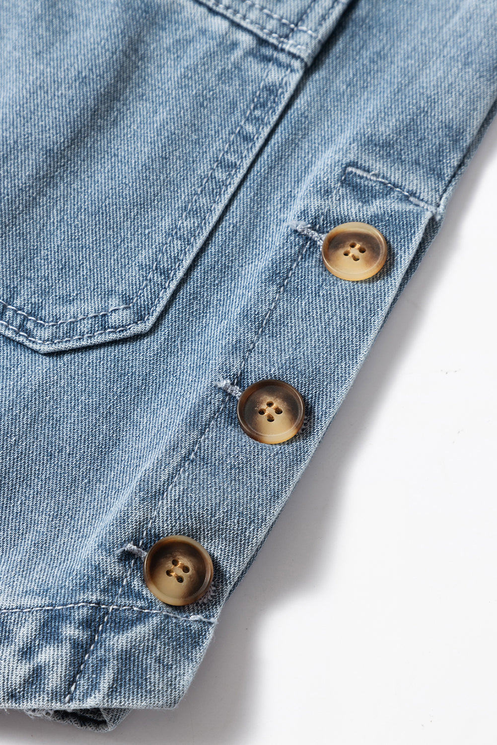 Dusk Blue Slit Buttons Pocketed Denim Jacket eAura