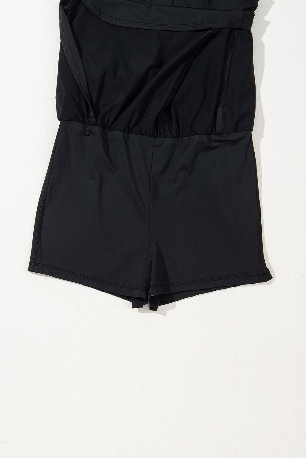 Plain Sleeveless Loop Drawstring Cinched Waist Romper eAura