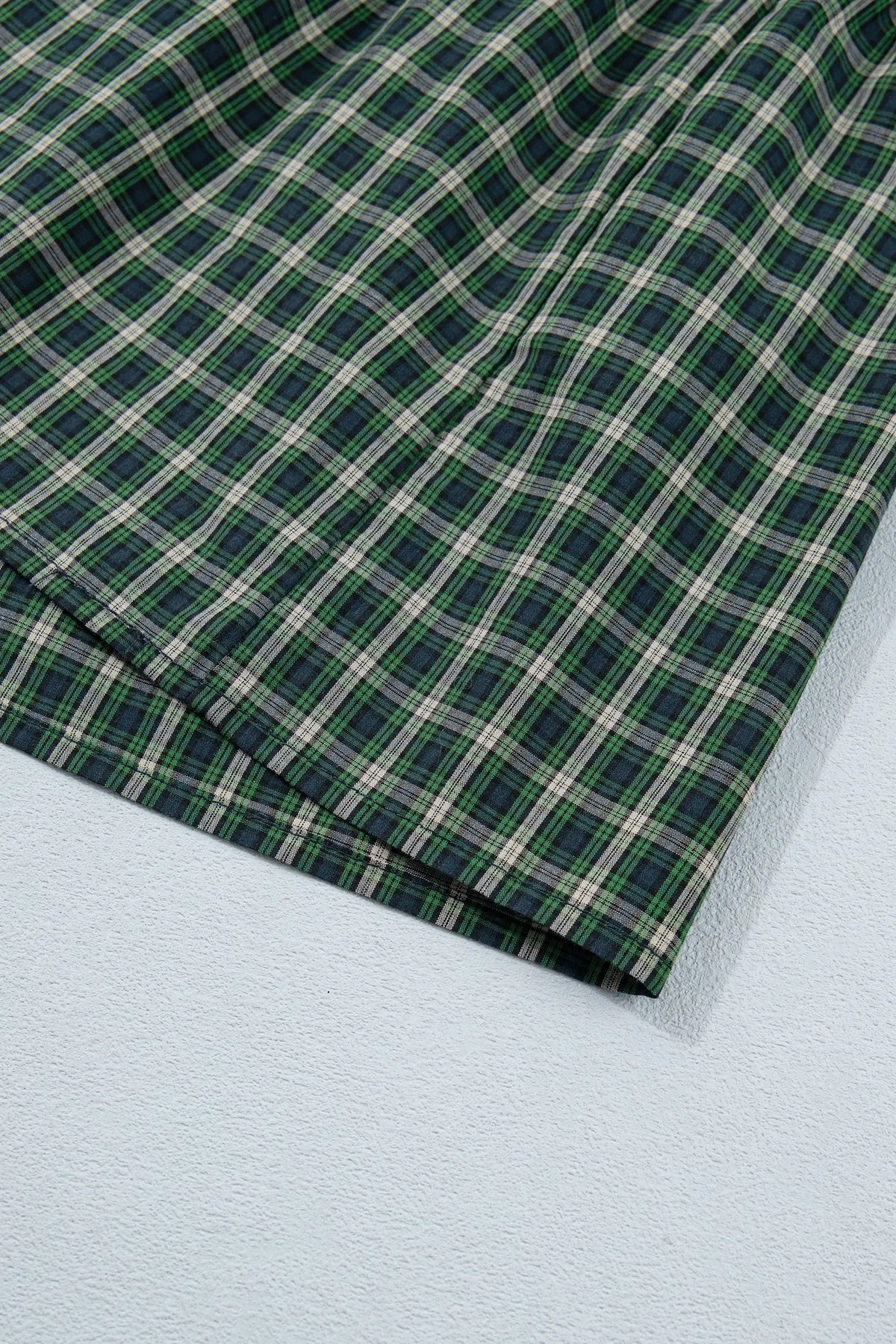Plaid Square Neck Shirred High Waist Ruffle Hem Dress – Green