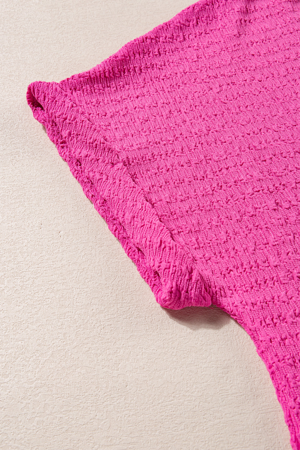 Bright Pink Plus Size Textured Folded Sleeve V Neck T Shirt BB Fashion Outlet