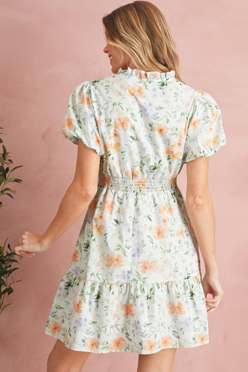 Floral Print Smocked Puff Sleeve Mini Dress