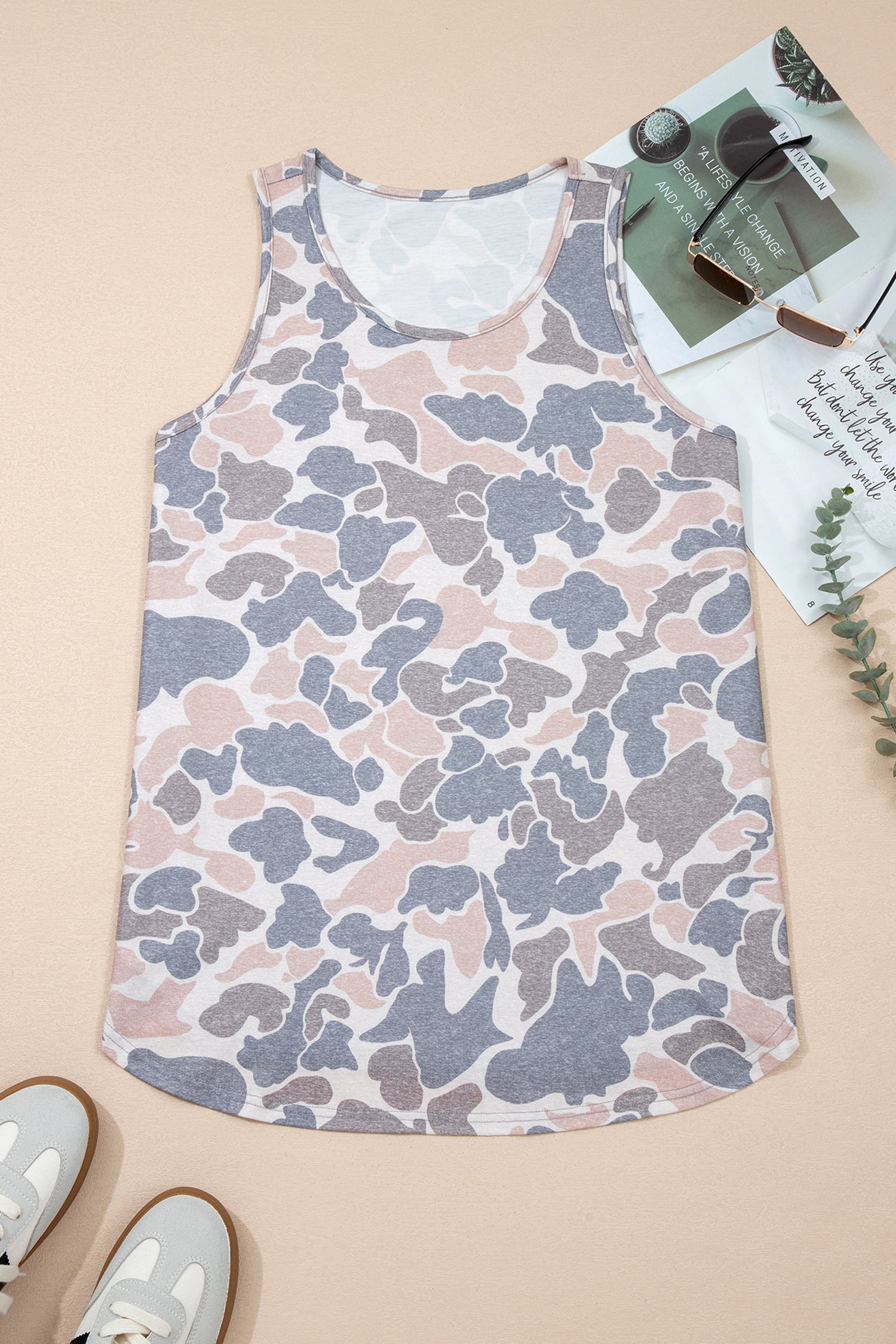 Retro Camo Print Oversized Tank Top – Multicolour