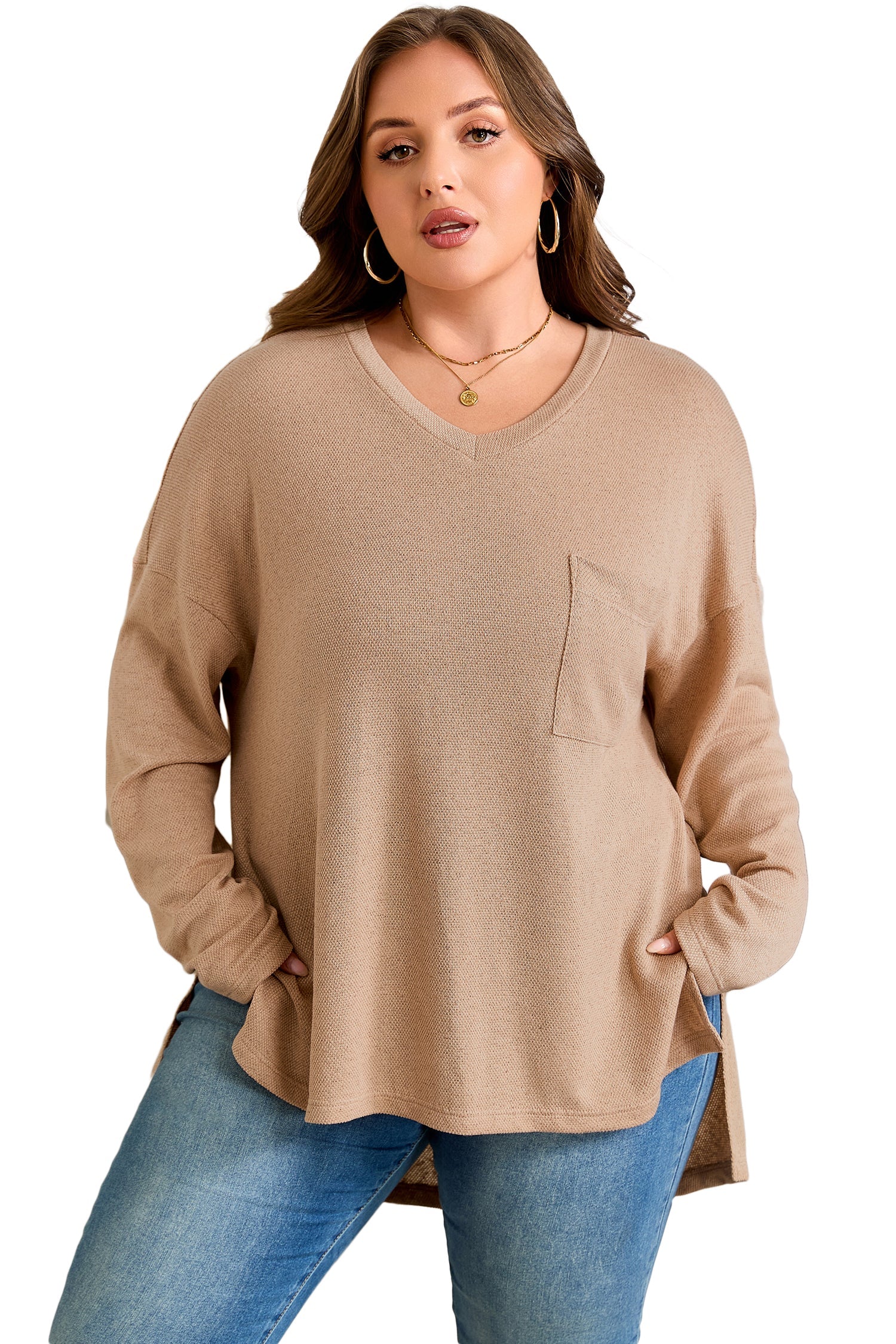 Plus Size Drop Shoulder Knit Tunic Top - eAura