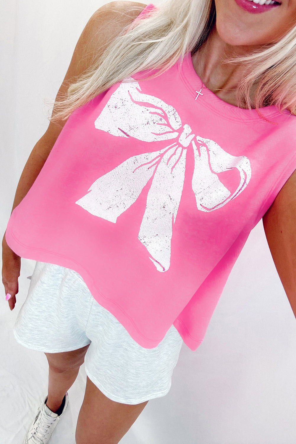 Sachet Pink Bow Print Boxy Fit Tank Top eAura