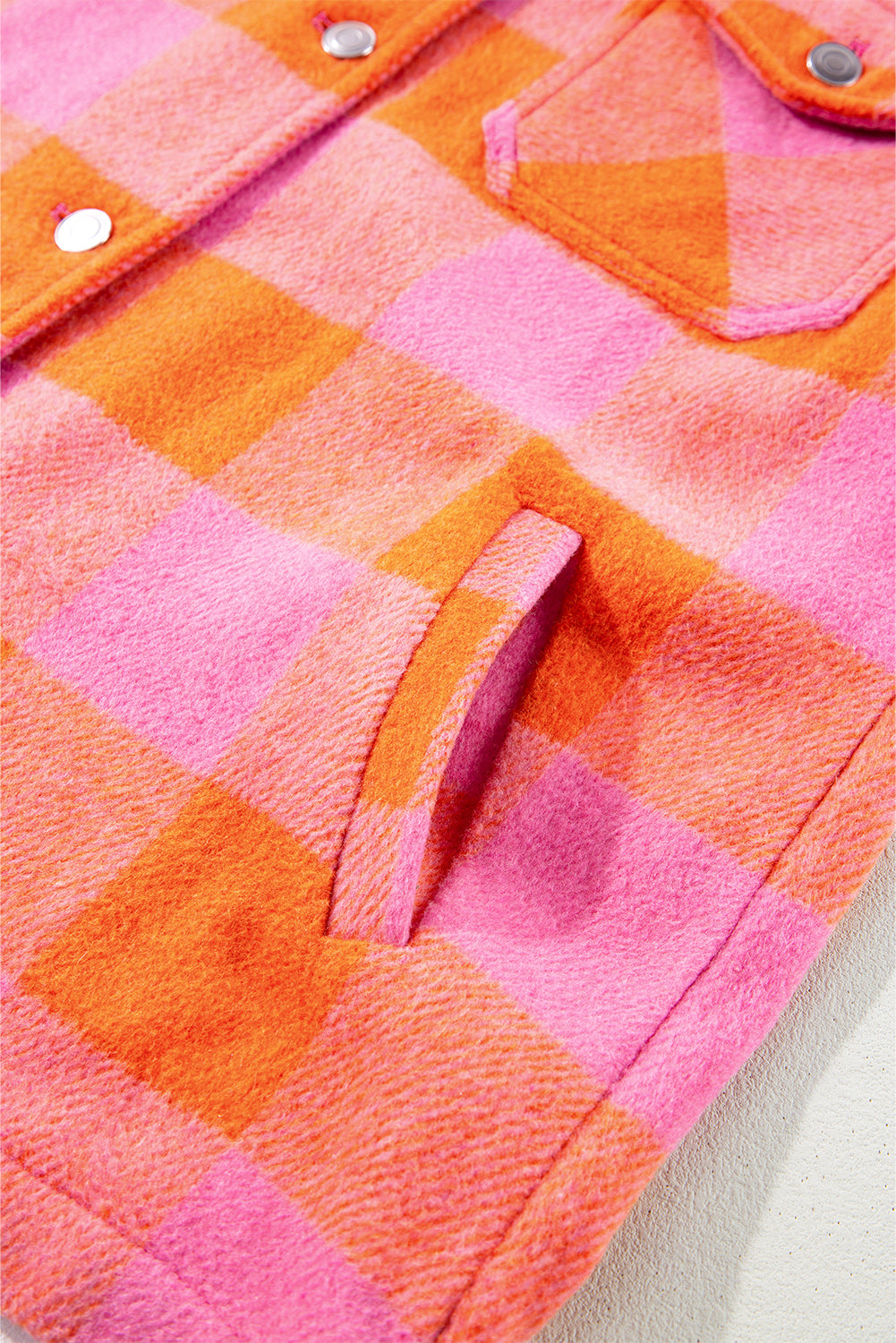 Orange Plaid Chest Pockets Button-up Turn Down Collar Jacket Beagle Boutique Fashion Outlet