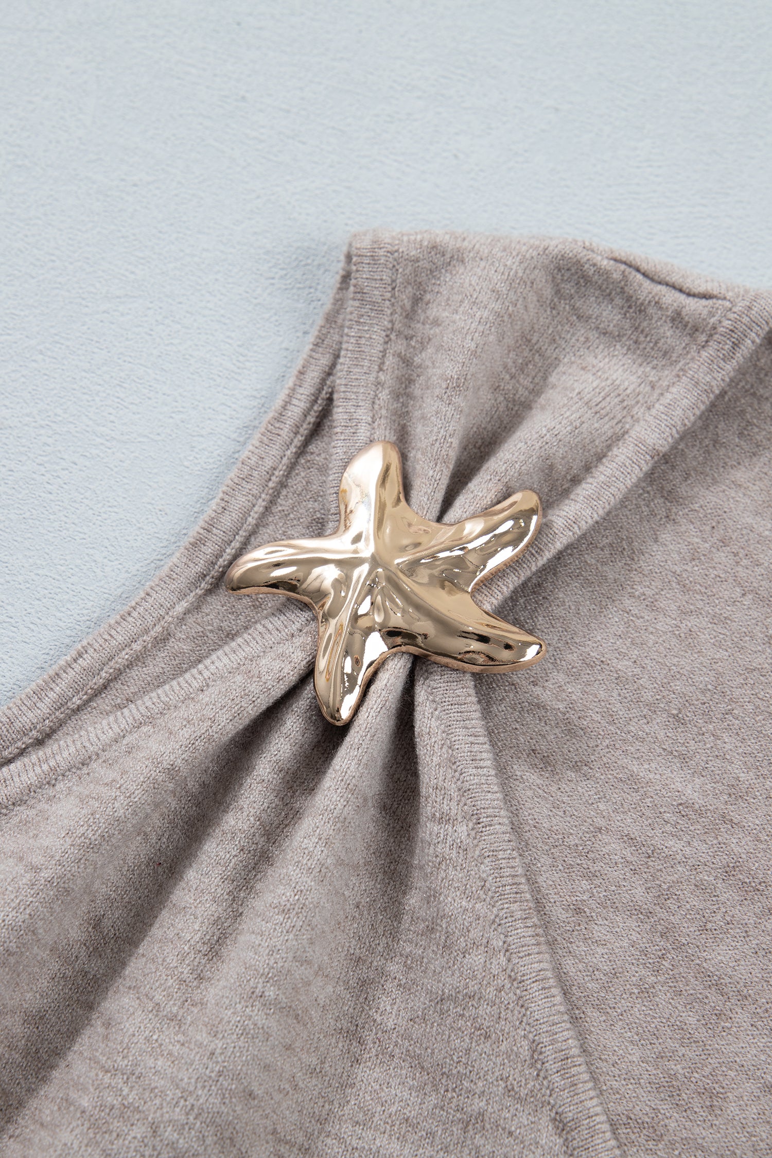 Taupe Metallic Star Detail V-Neck Sweater Knit Tank Top