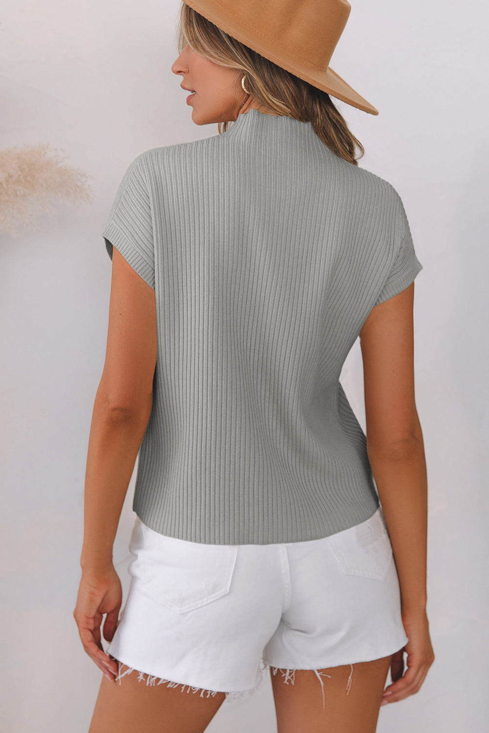 Patch Pocket Ribbed Knit Short Sleeve Sweater eAura