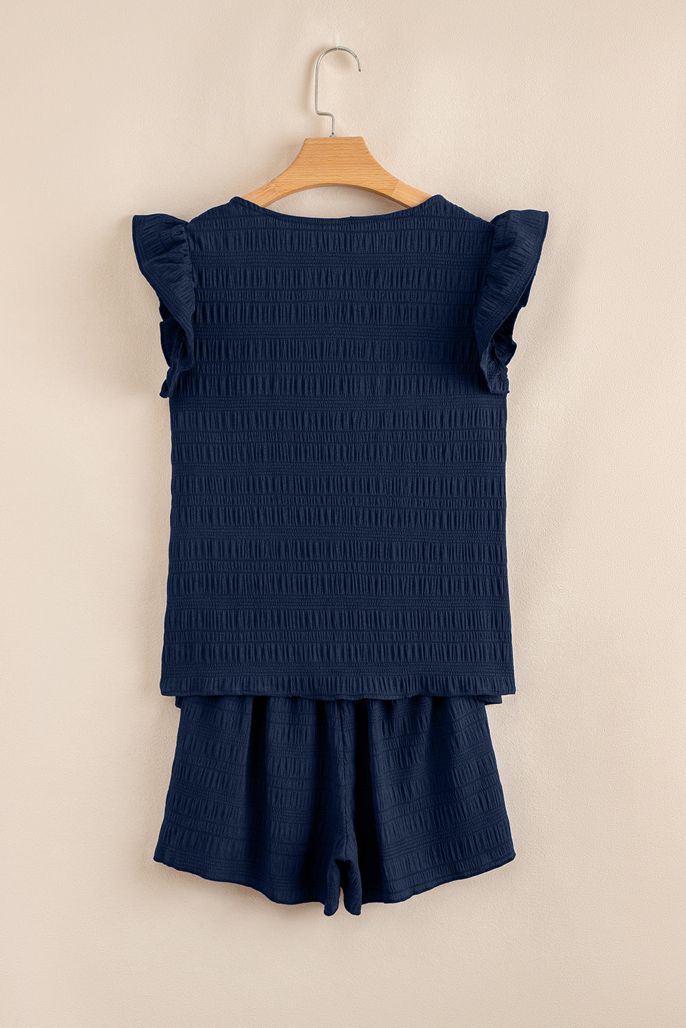 Textured Square Neck Top and Shirred High Waist Shorts Co-ord Set eAura