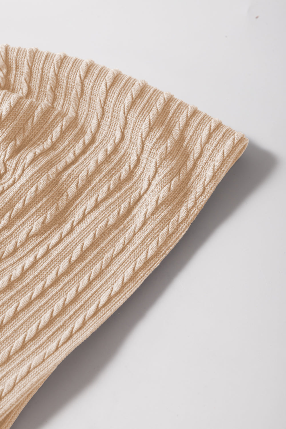 Beige Solid Colour Textured Flutter Sleeve Top eAura