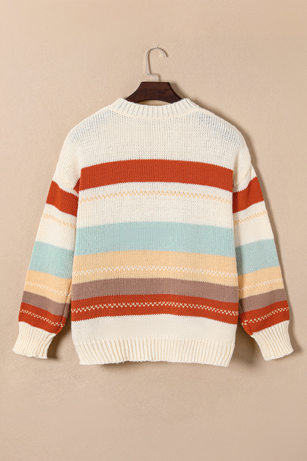 Crew Neck Drop-shoulder Striped Colour Block Sweater eAura