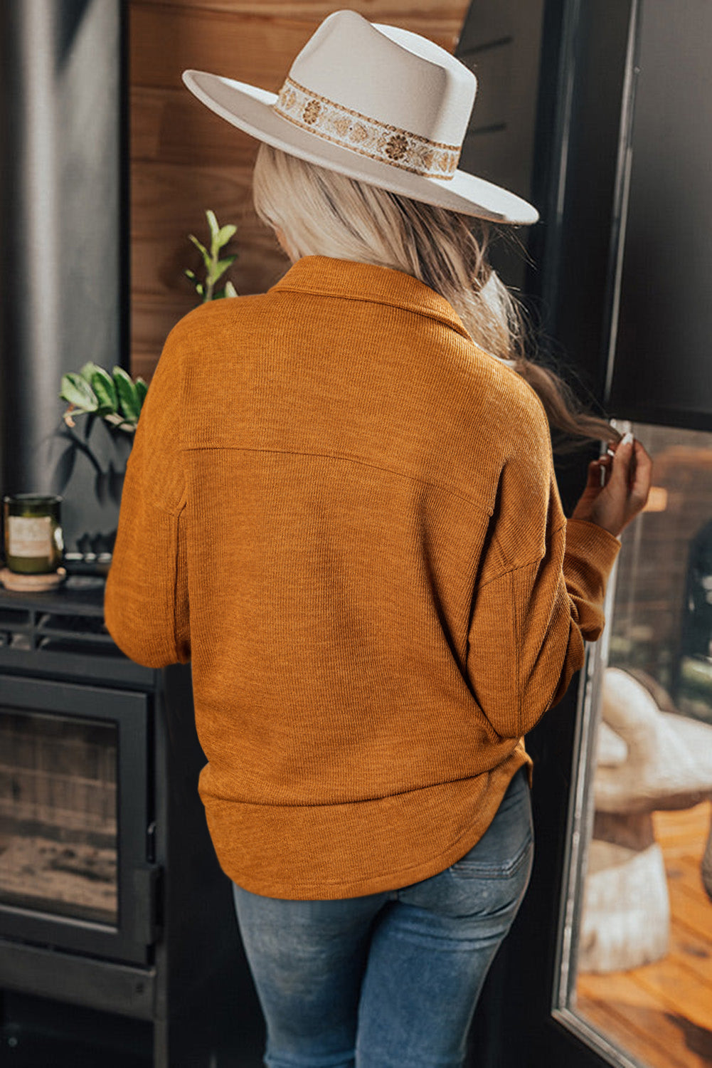 Orange Pocket Textured Casual Shacket - eAura