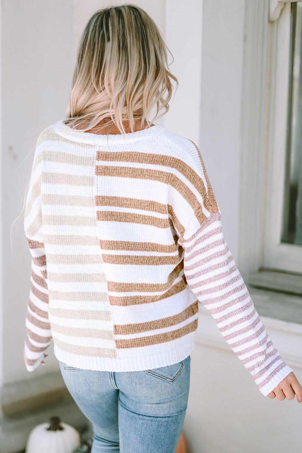 Stripe Blocked Drop Shoulder Slouchy Sweater eAura