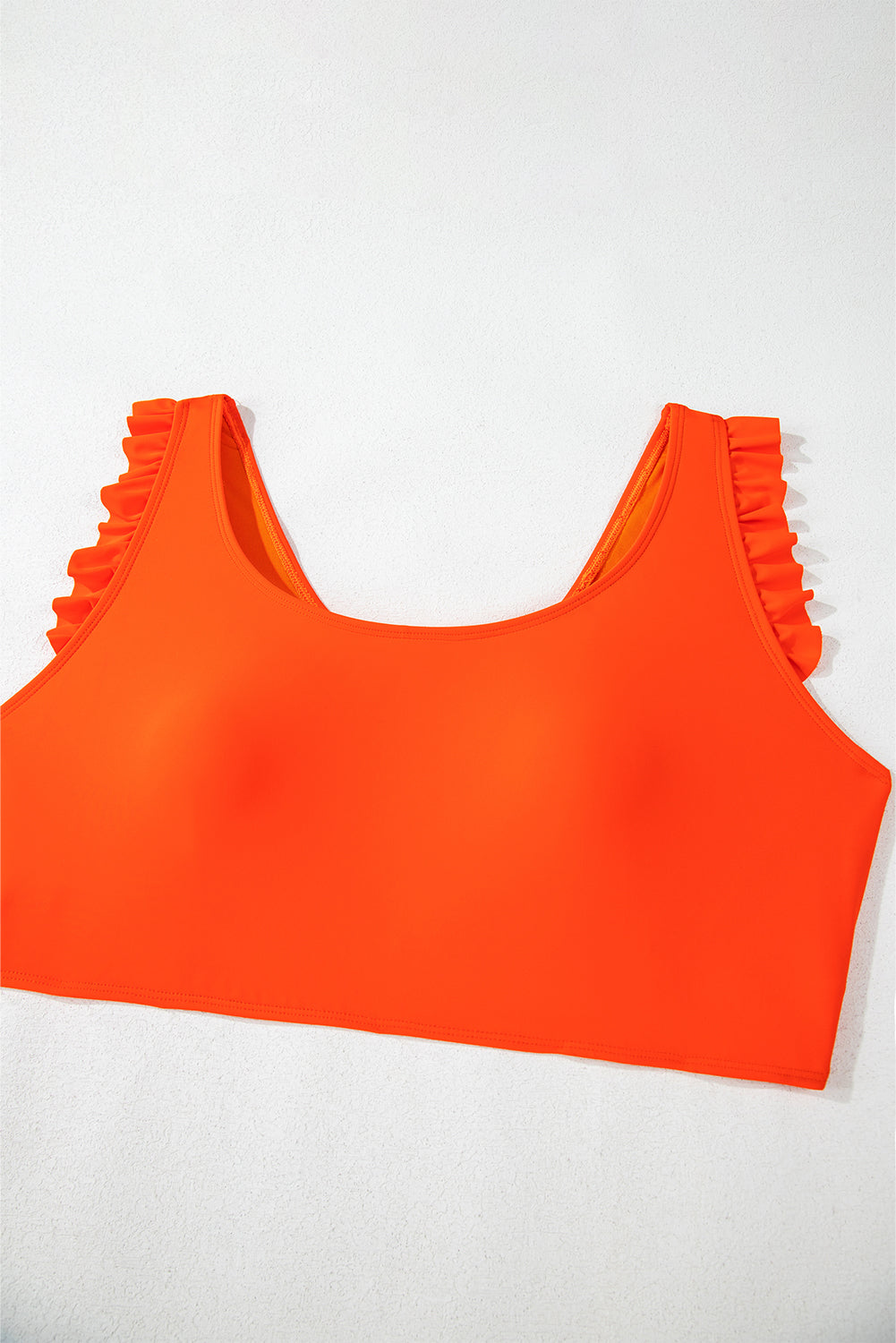 Orange Ruffled Trim Knotted High Waist Plus Size Bikini Set BB Fashion Outlet