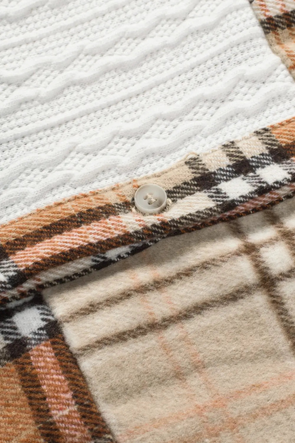 Orange Plaid Colour Block Patchwork Shirt Jacket with Pocket
