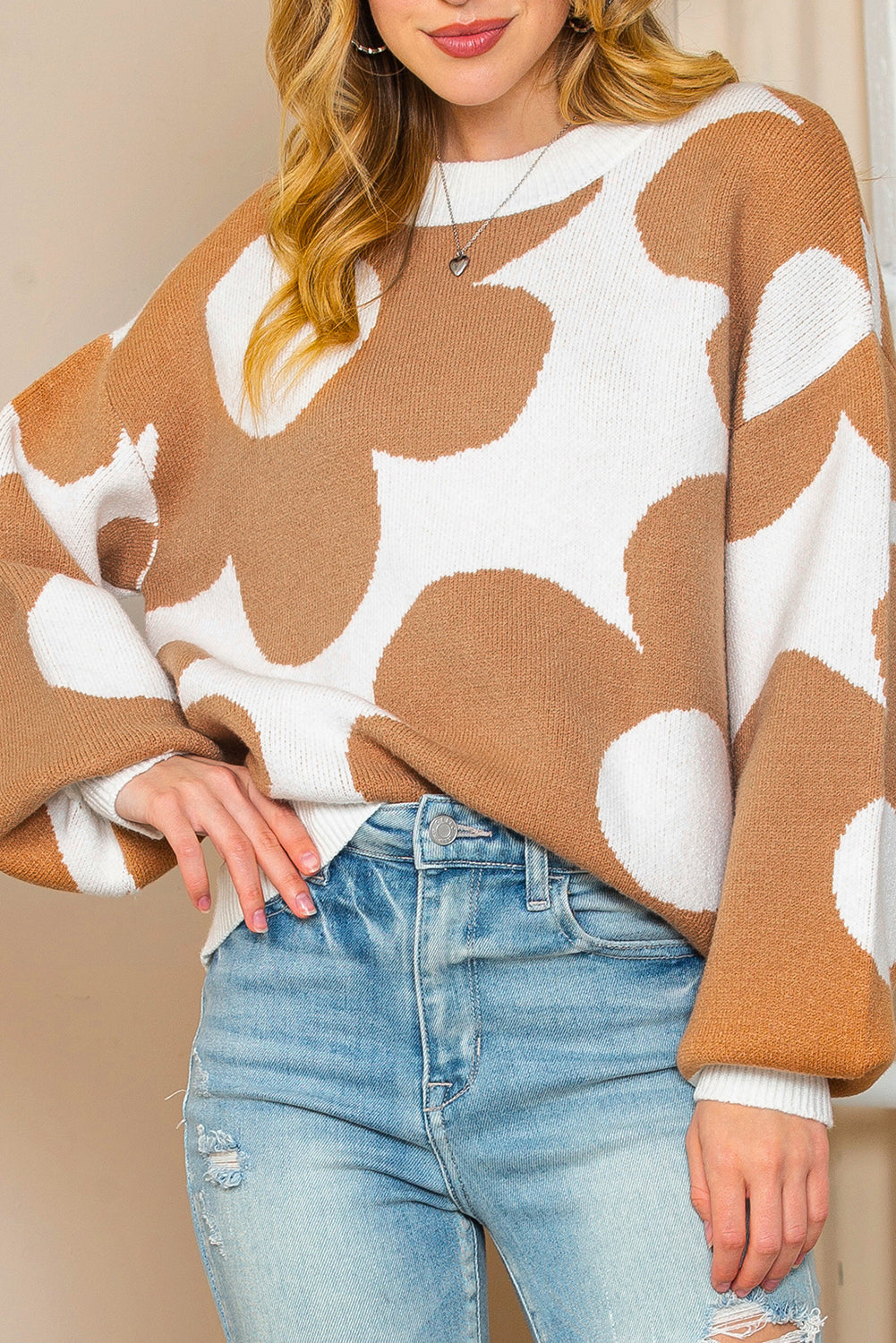 Floral Pattern Rib Trim Sweater - eAura