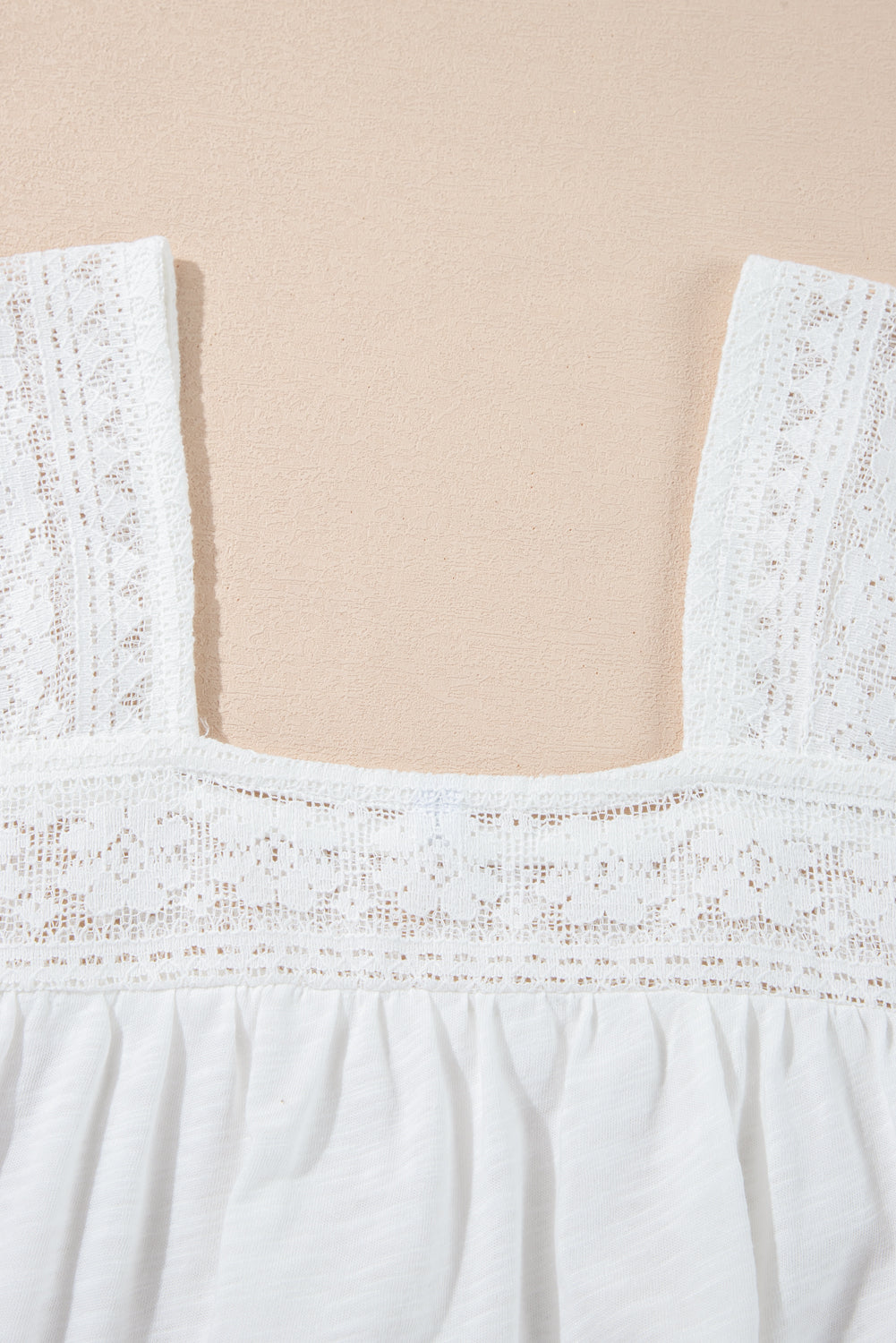White Hollowed Lace Patchwork Square Neck Short Sleeve Blouse eAura