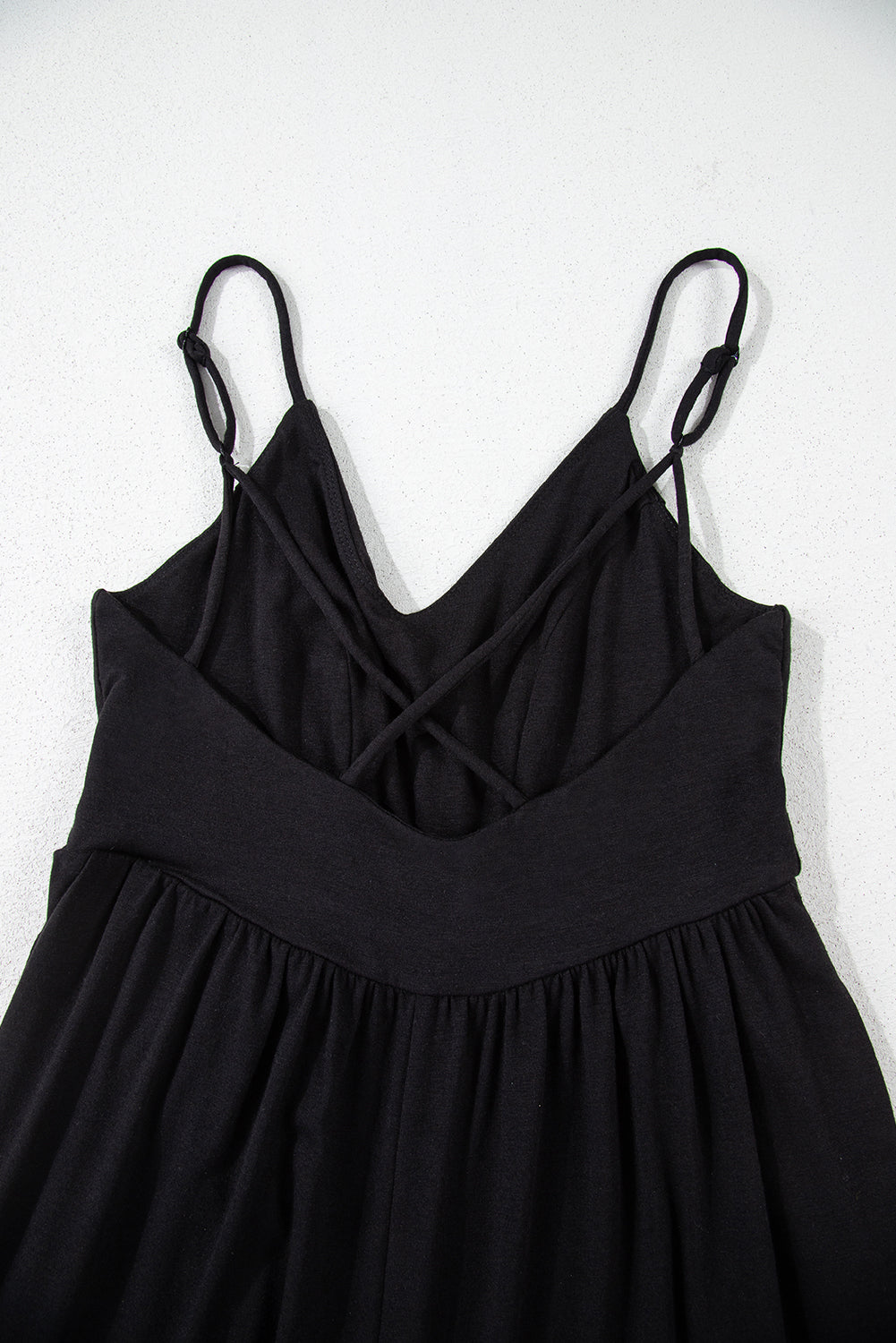 Black Spaghetti Straps Open Back Pleated Wide Leg Jumpsuit eAura