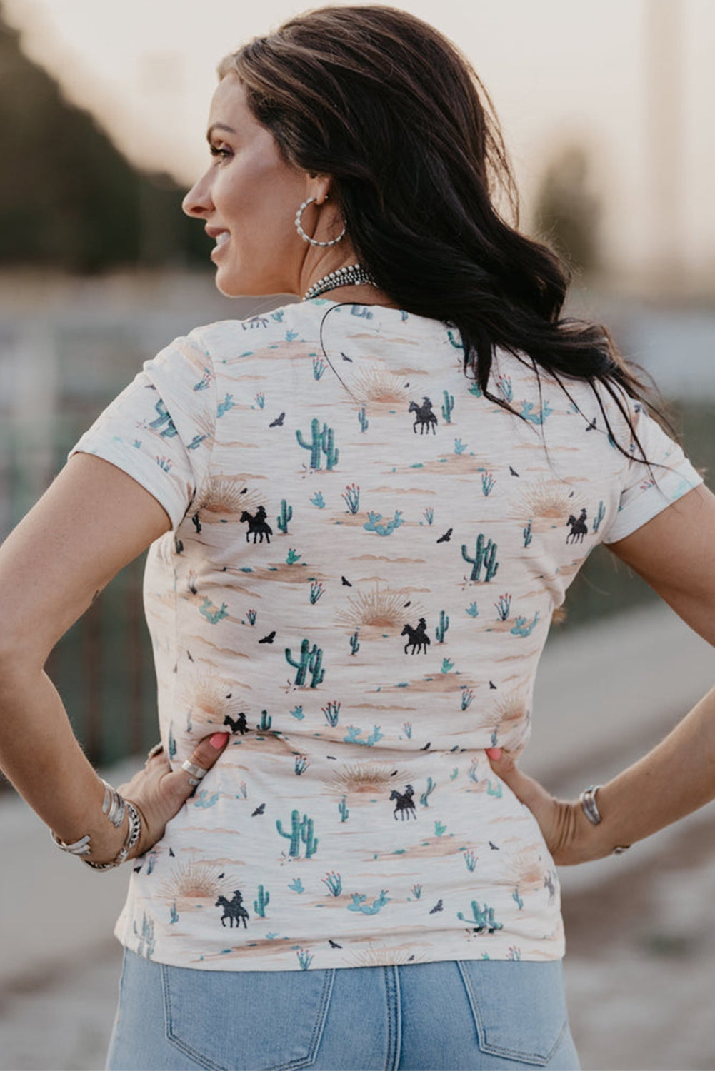 Cactus Print Crew Neck Short Sleeve T-Shirt