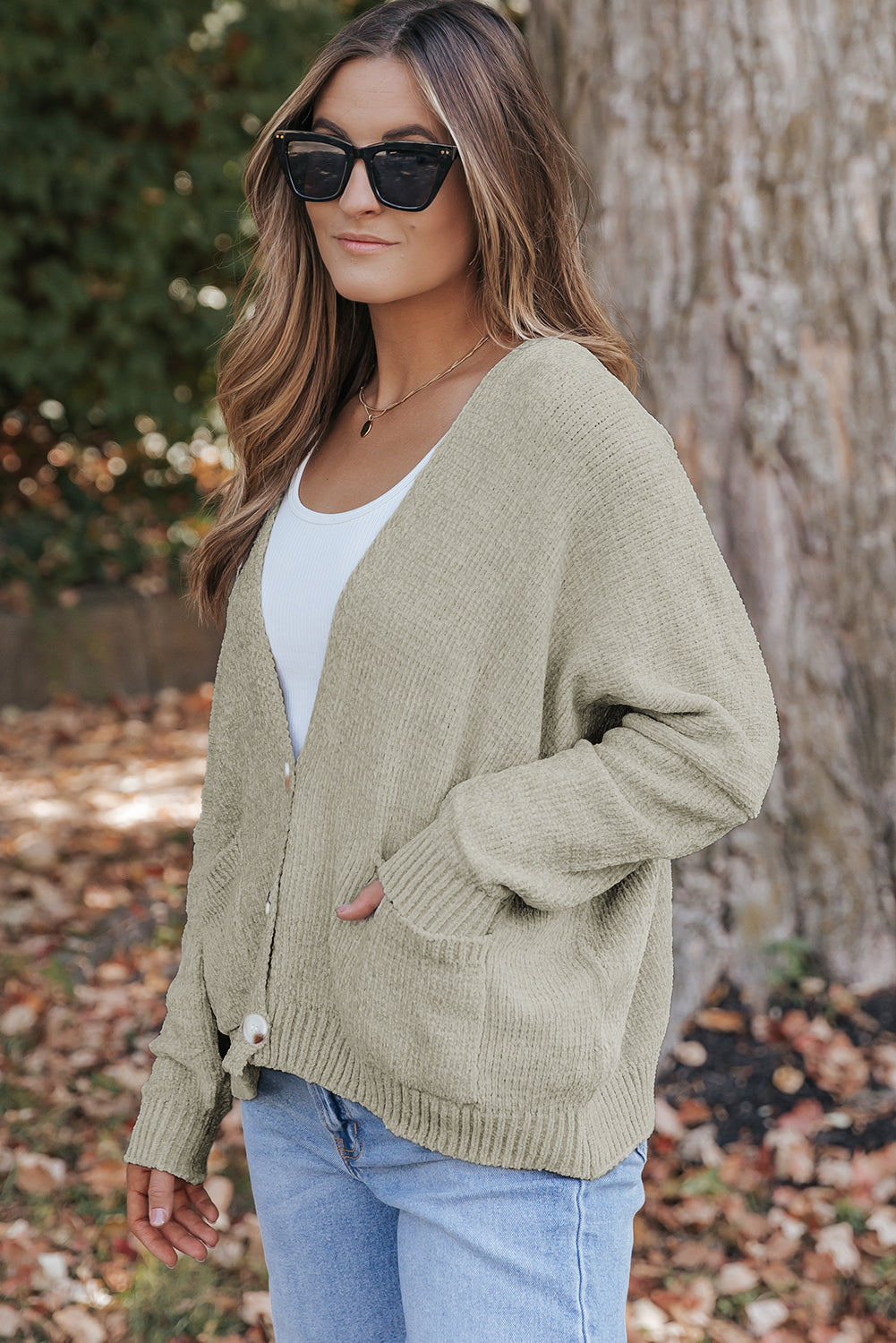 Grey Buttons Front Pocketed Sweater Cardigan eAura