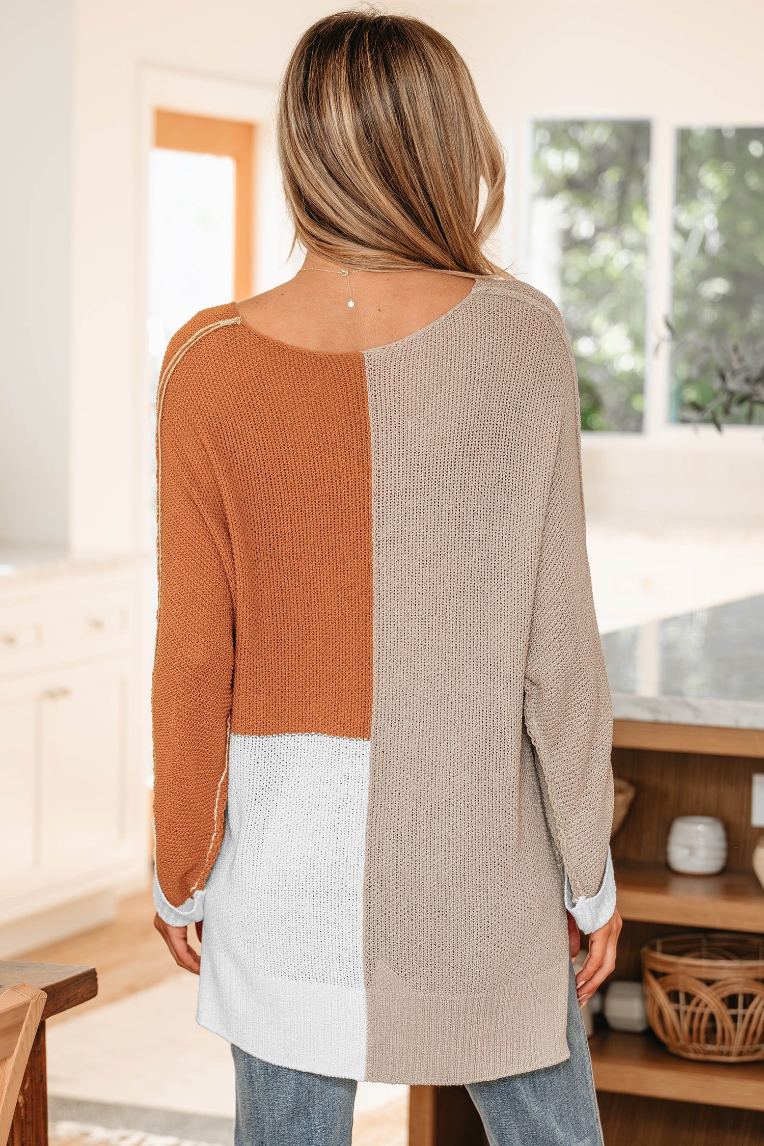Colour Block Knit V-Neck Sweater - Sweaters & Cardigans/Sweaters