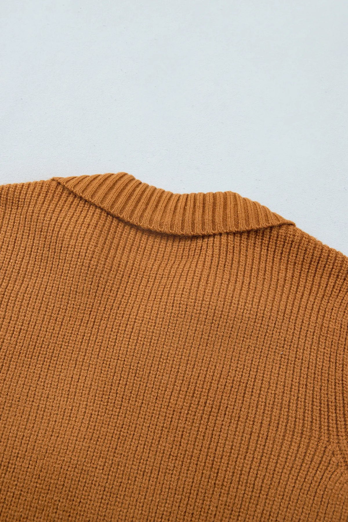 Ribbed Knit Collar Button Front Long Sleeve Cardigan – Mustard