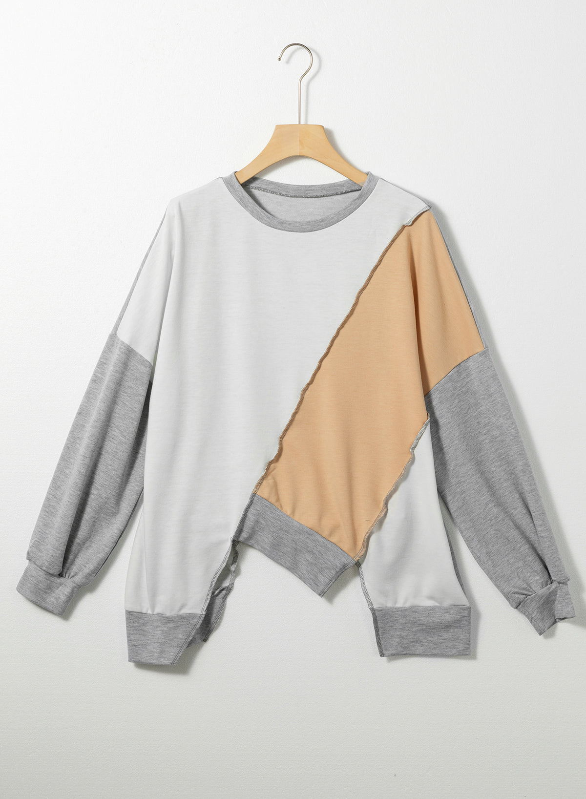 Colour-block Stitching Irregular Hem Long Sleeve Top - eAura