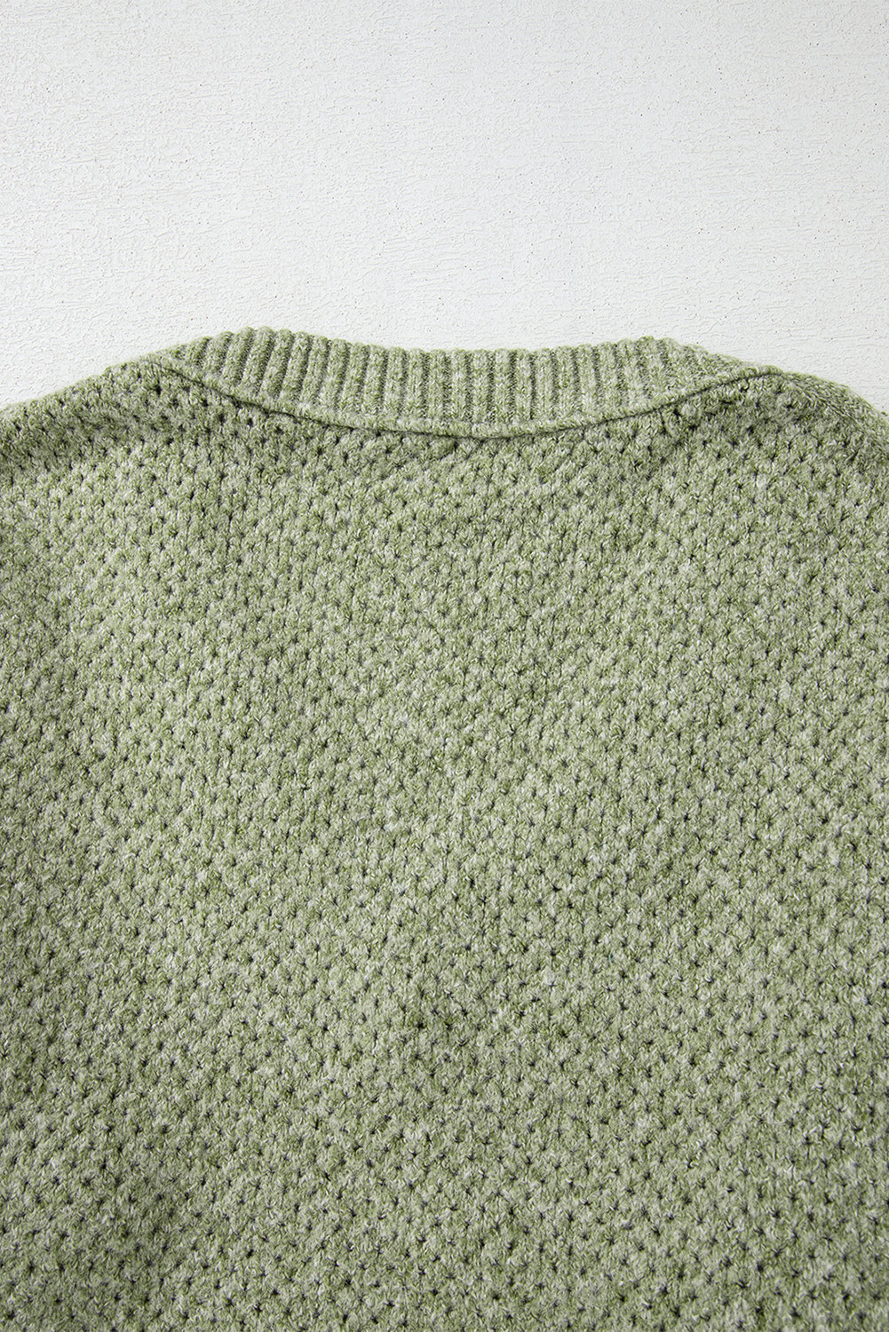 Jungle Green Loose Eyelet V Neck Drop Shoulder Sweater eAura