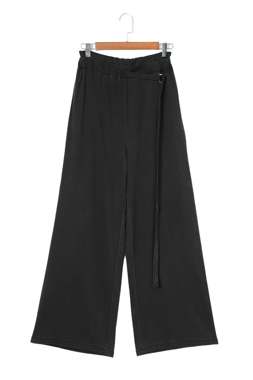 Black High Waist Pocketed Wide Leg Tencel Jeans Beagle Boutique Fashion Outlet