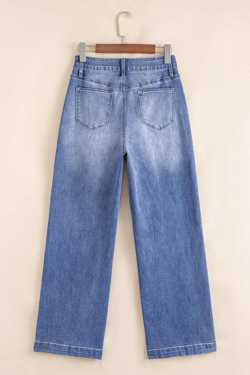 Beau Blue Tailored Center Seam Detail Straight Loose High Rise Jeans eAura