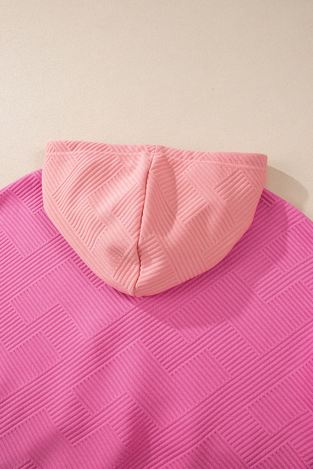 Pink Textured Colour Block Kangaroo Pocket Drop Shoulder Hoodie eAura