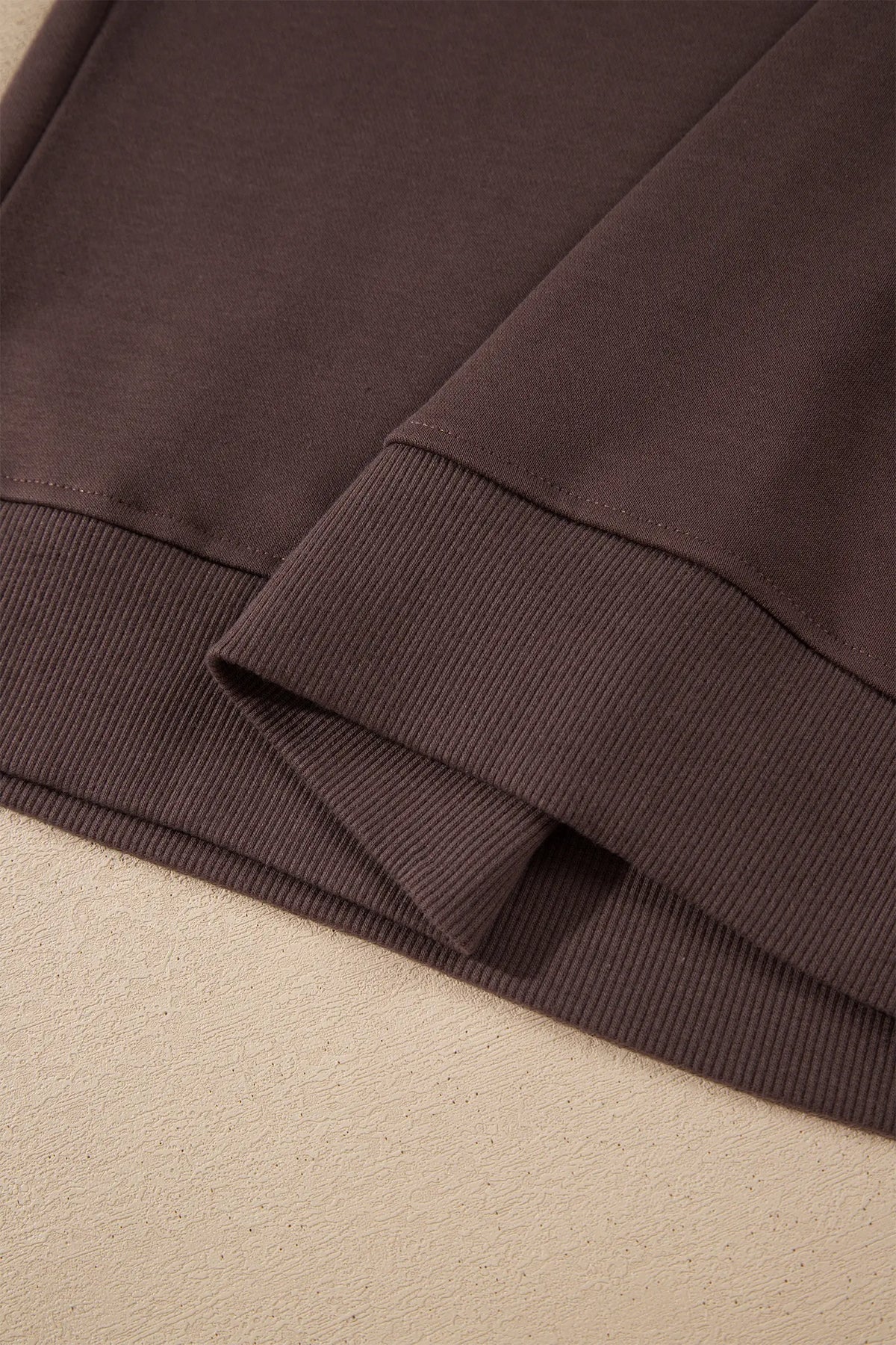Coffee Solid Colour Piping Trim Mock Neck Pullover Drawstring Pants Set – Brown