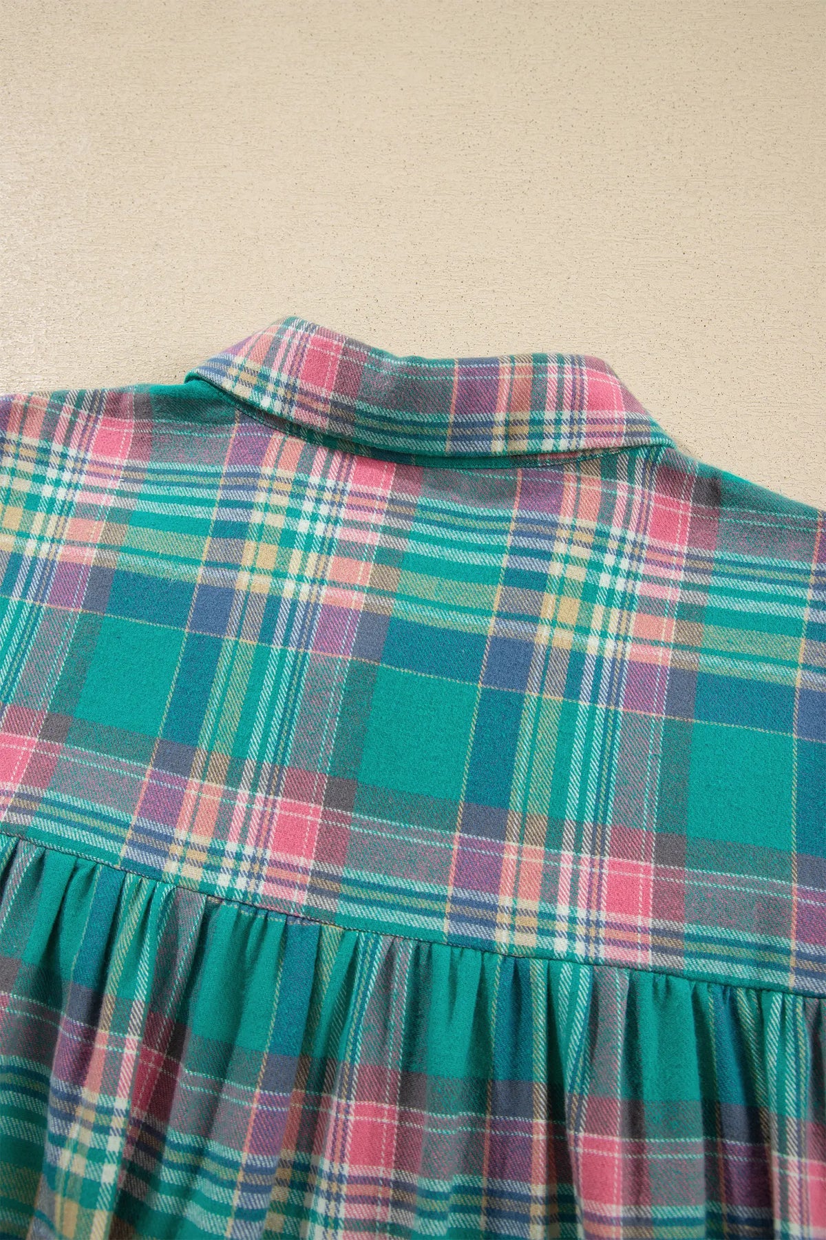 Plaid Button-Up Shift Long Sleeve V Neck Plus Size Dress – Green