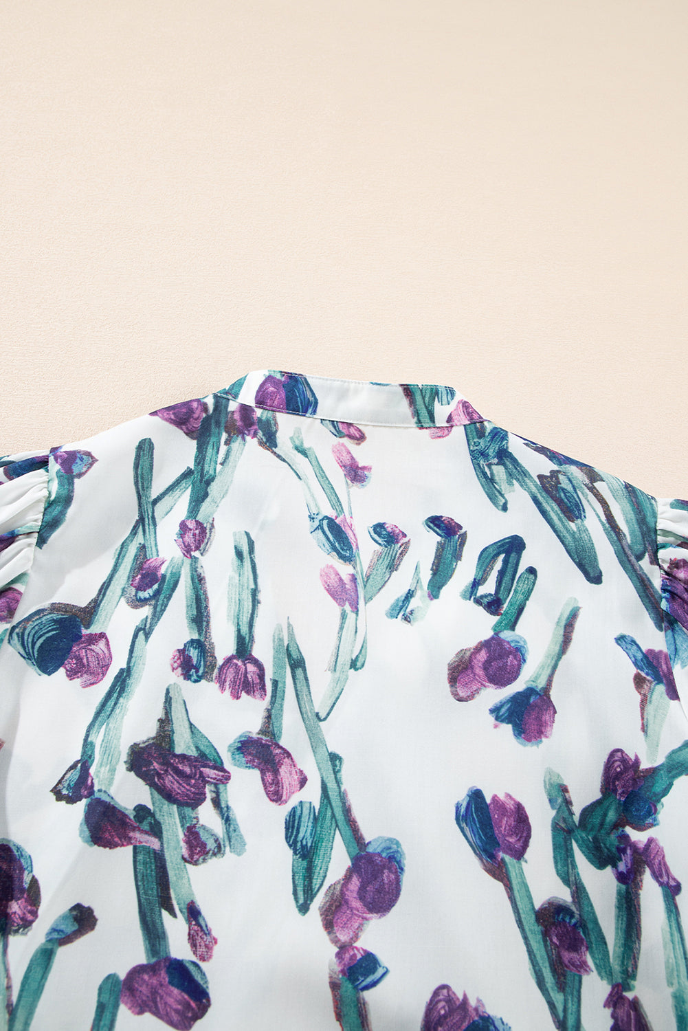 Purple Floral Ricrac Trim Half Sleeve Peplum Top eAura