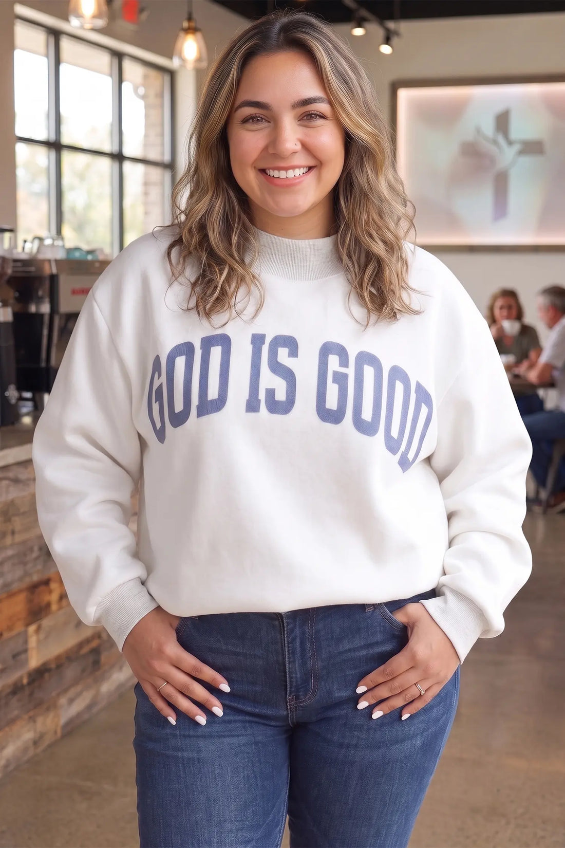 Jesus Slogan Stand Neck Long Sleeve Oversized Tunic Plus Size Sweatshirt
