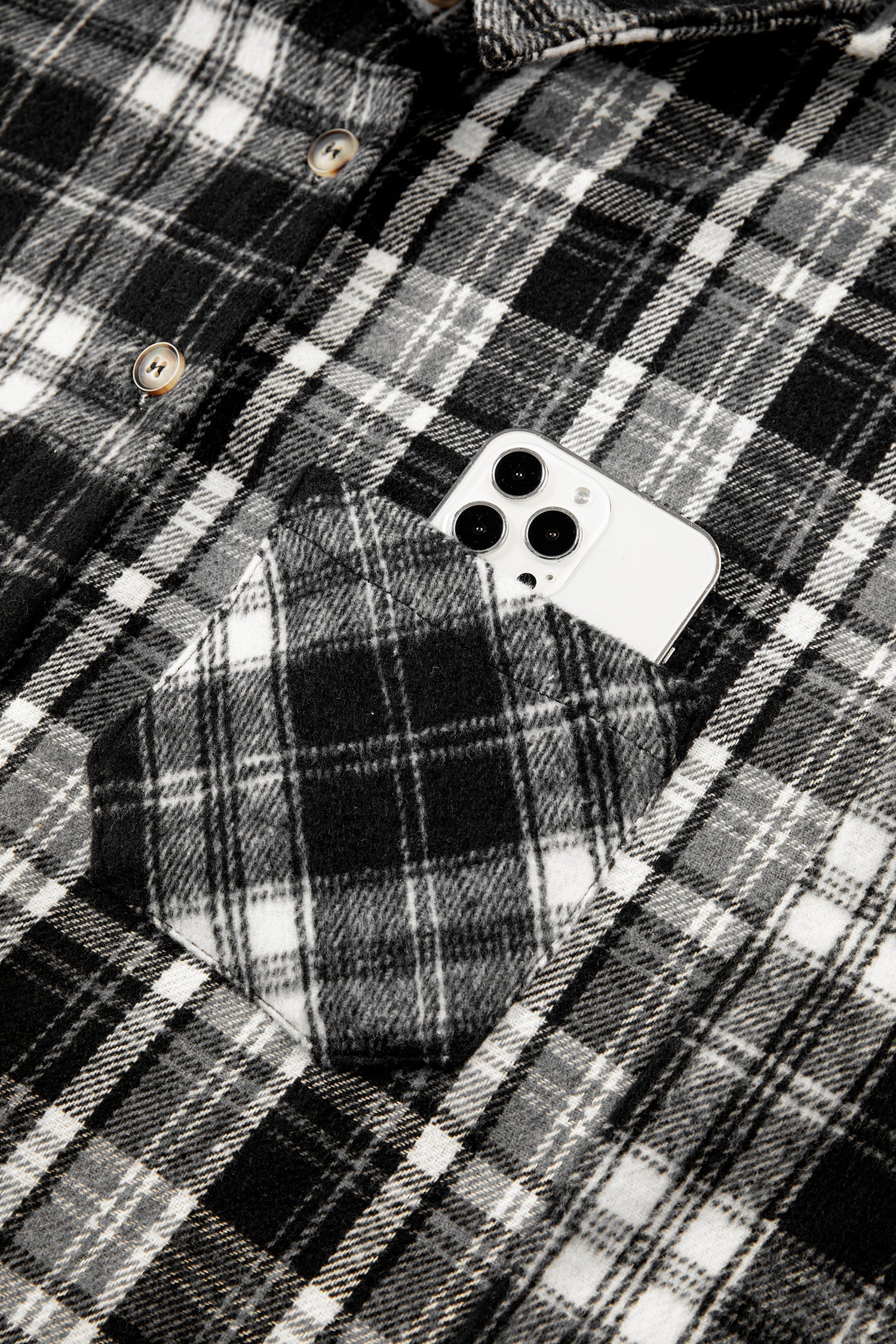 Plaid Long Sleeve V Neck Shift Plus Size Shirt Jacket – Black