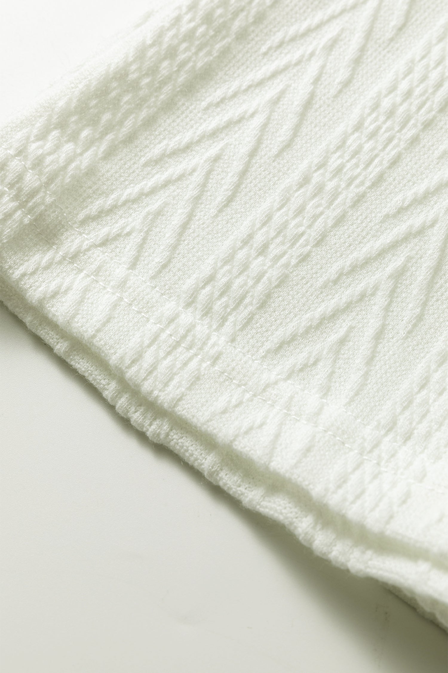 Floral Patchwork Textured Knit Drawstring V Neck Blouse - eAura