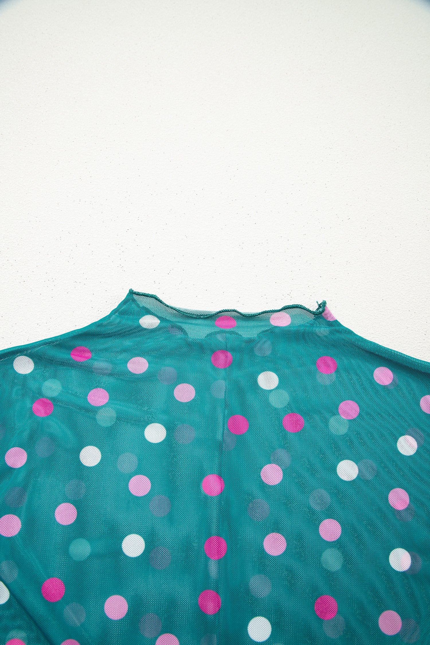 Polka Dot Bodycon Mock Neck Mesh Long Sleeve Top