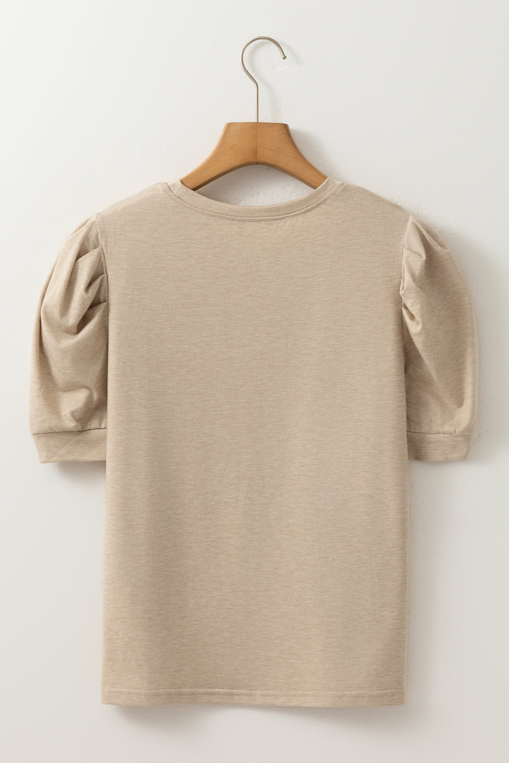 Parchment Solid Colour Ruched Puff Sleeve T Shirt eAura