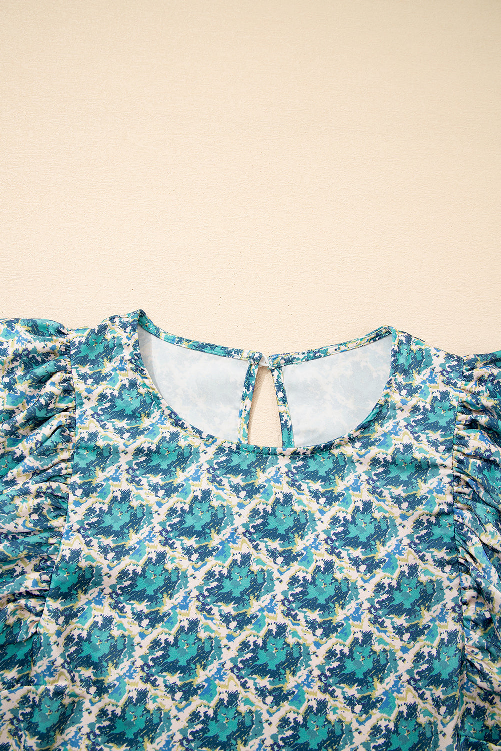 Abstract Print Shirred Cuff Puff Sleeve Blouse - Tops/Blouses & Shirts