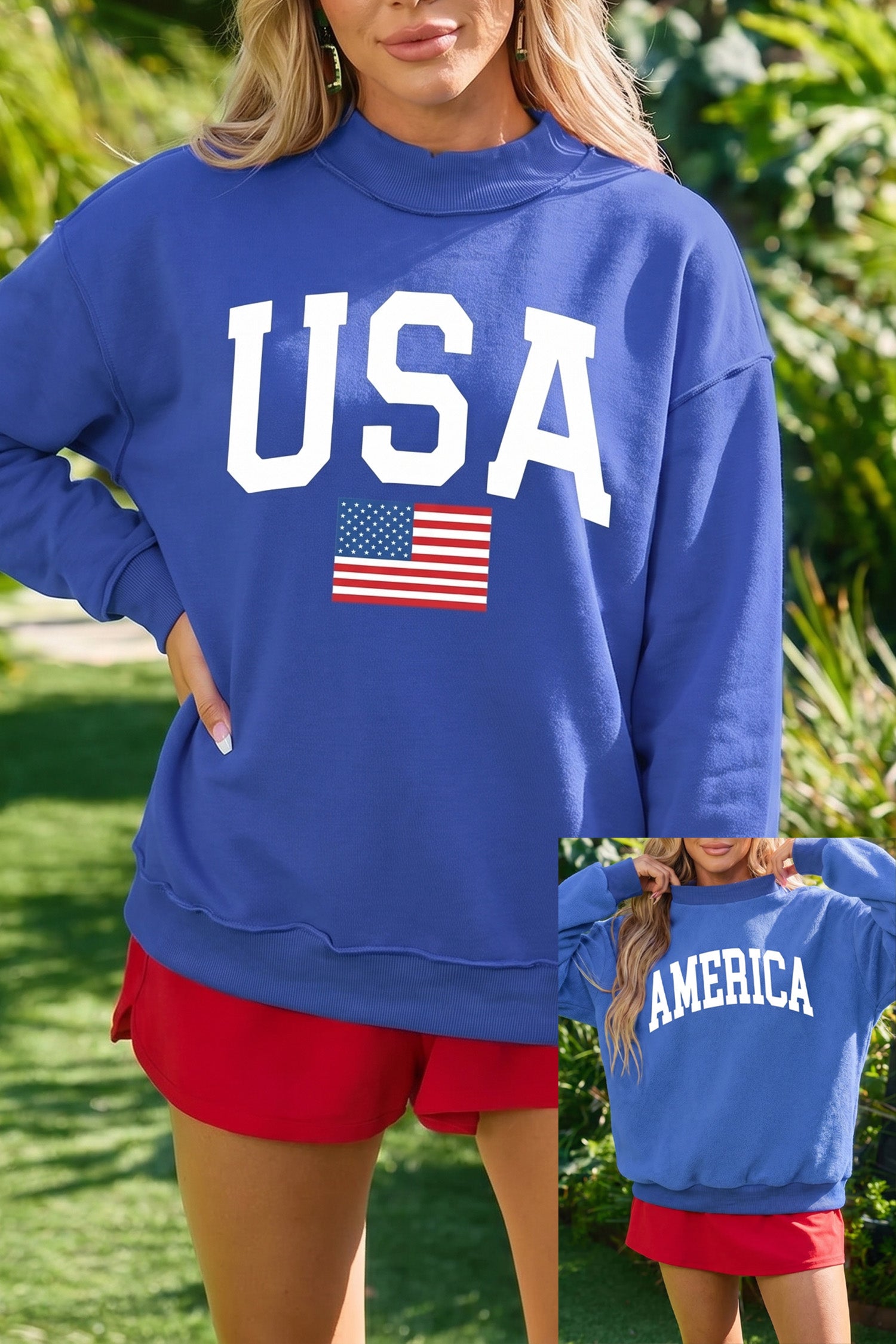 Reversible USA Graphic Mock Neck Sweatshirt
