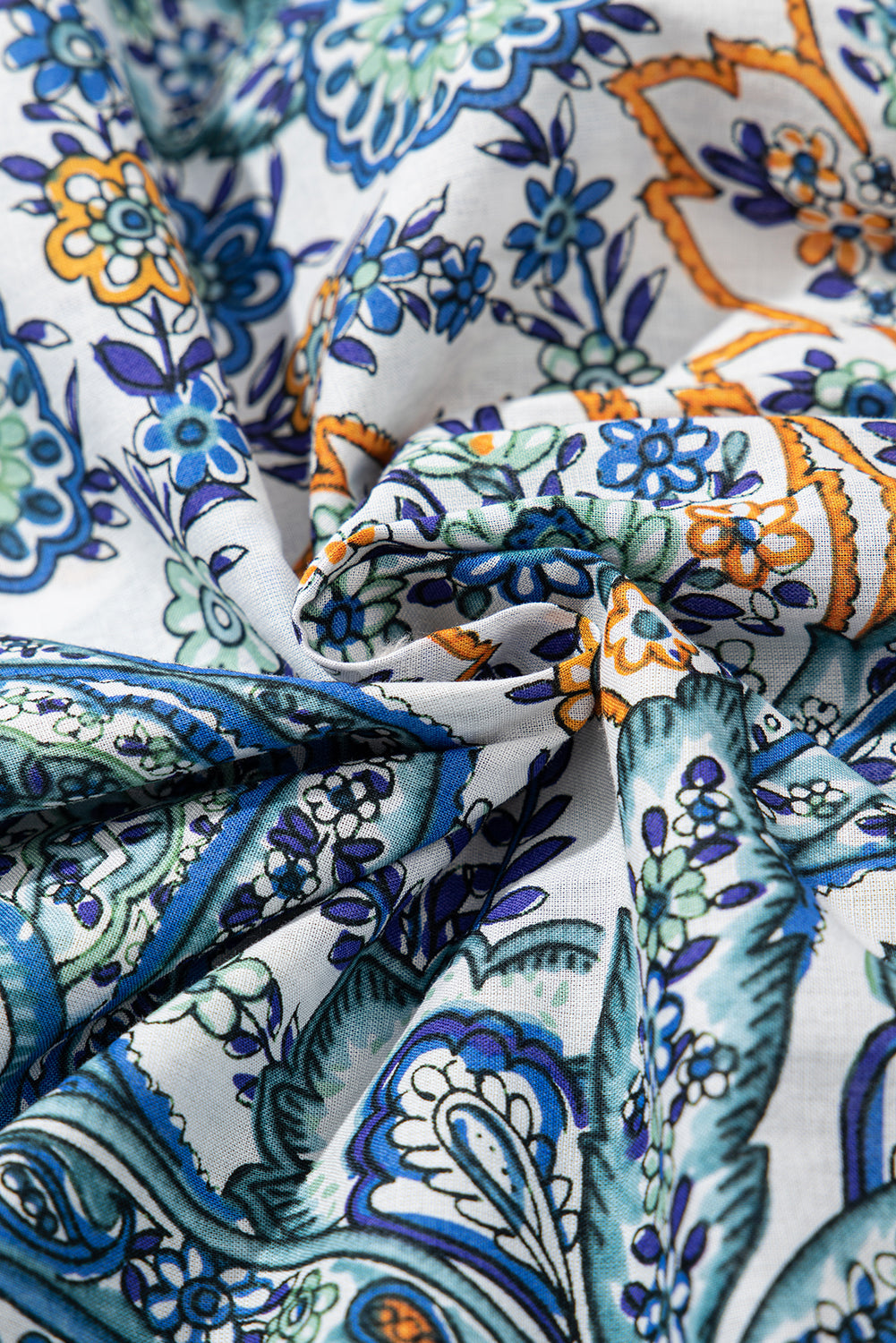 Blue Bohemian Paisley Floral V Neck Short Sleeve Mini Dress eAura