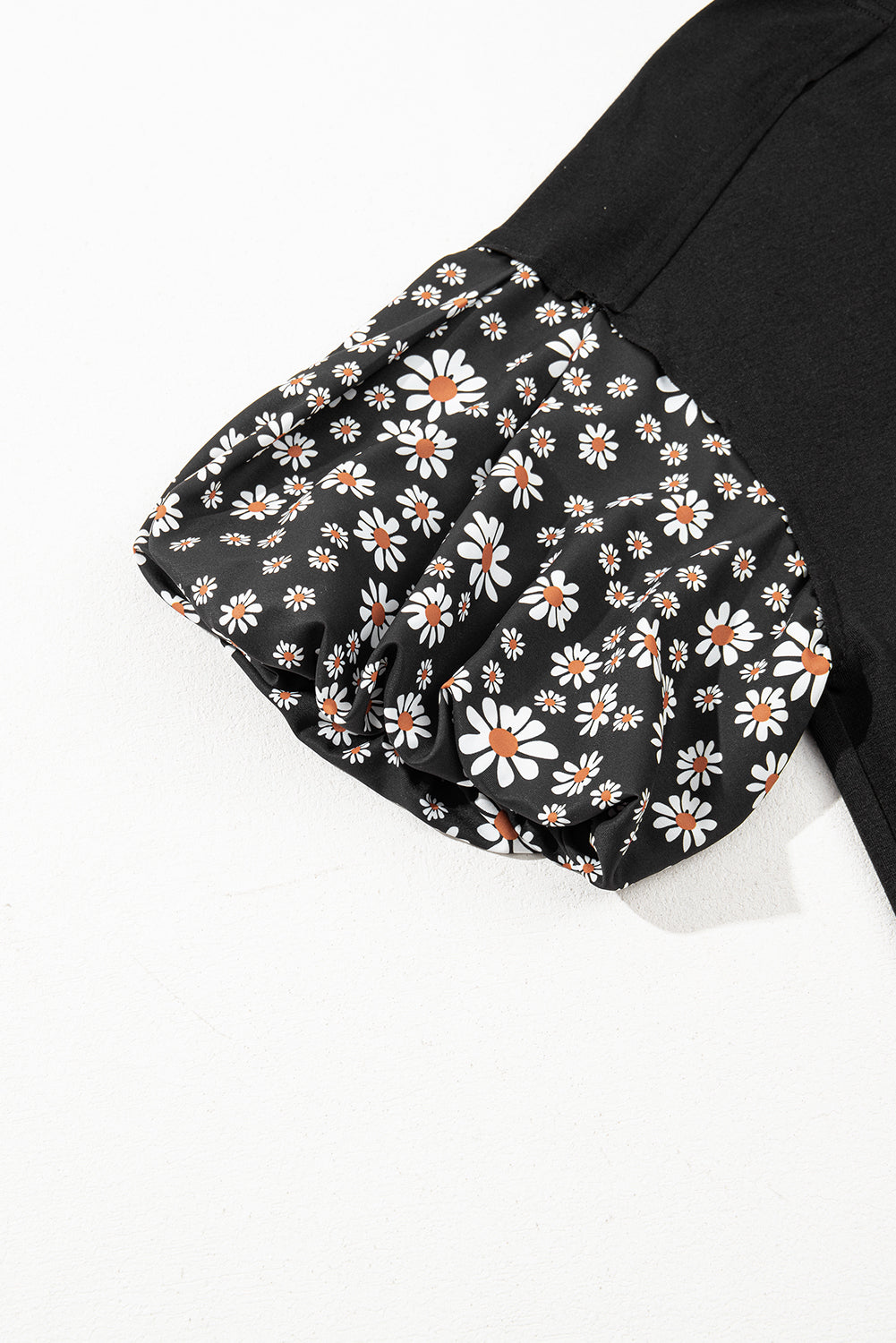 Black Contrast Floral Puff Sleeve Oversized Top eAura