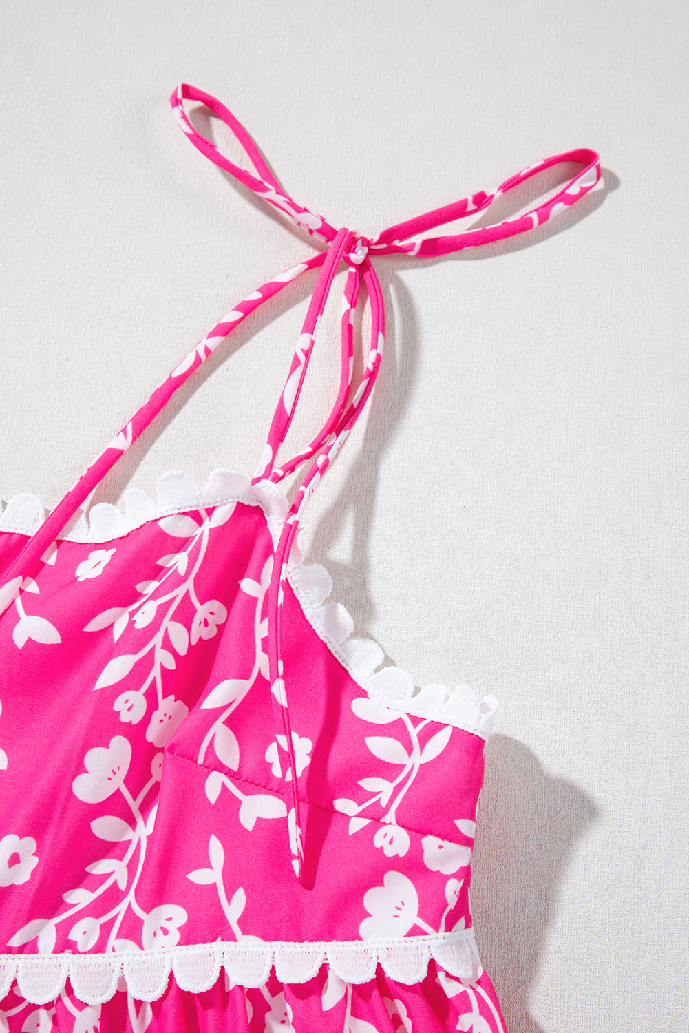 Pink Floral Print Ric Rac Patched Sleeveless Mini Dress eAura